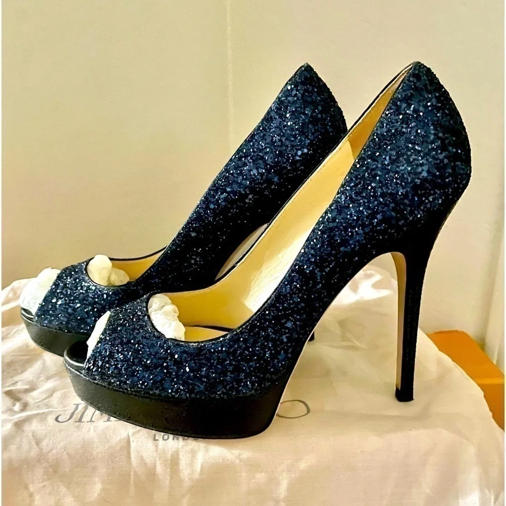 Jimmy Choo Dahlia,  Royal Blue Glitter Pumps in remarkable Condition EU35